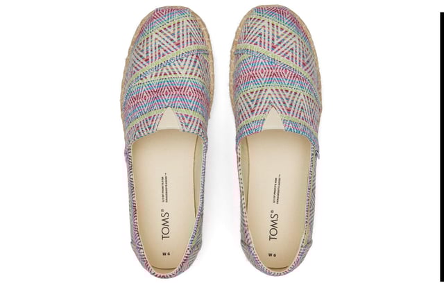 Reaching new heights. Our classic Alp now with a fun, multi-stripe EVA outsole for wearing everywhere. Featuring extra-smooth OrthoLite Eco LT Hybrid insoles for all-day comfort.
- Classic Alpargata style- Textile uppers- OrthoLite Eco LT Hybrid insoles made with 26% eco content (15% waste foam, 5% recycled content and 6% bio-oils)- Non-removable insole- Platform with natural rope midsole wrap and sawtooth EVA outsole- Outsole height is approximately 30mm