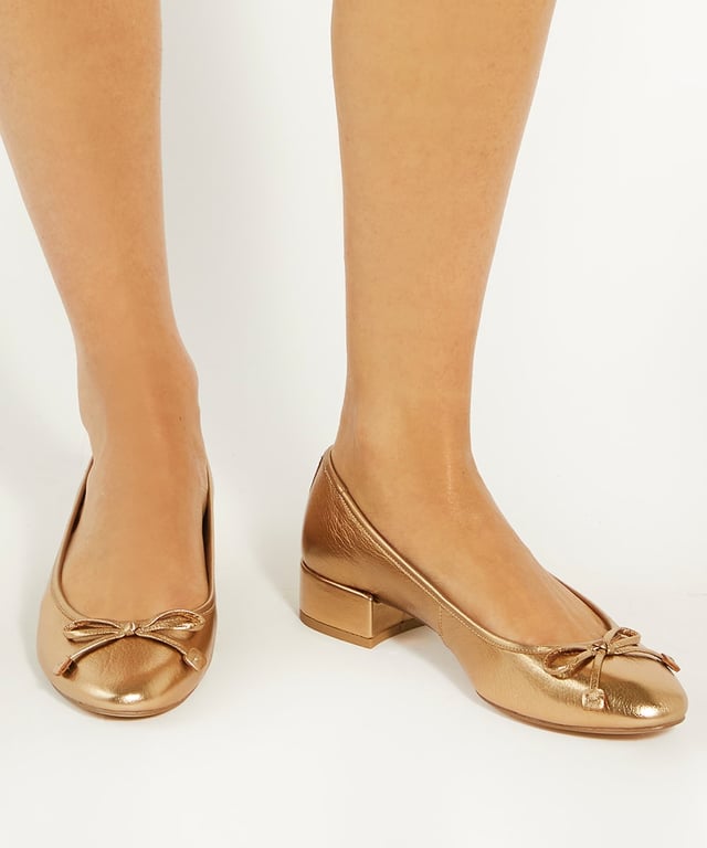 Gold Ballet Shoes With Small Heel Dune Ladies Admirably Low Block