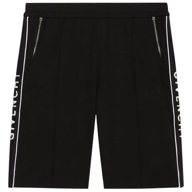 Eleva tu estilo con los pantalones cortos negros. Estos comodos pantalones cortos de Givenchy Black ofrecen un look elegante y versatil, perfecto para cualquier ocasion. Ya sea que vayas al gimnasio o hagas recados, estos pantalones cortos brindan estilo y funcionalidad. !Renueva tu guardarropa hoy!, 100% Algodon, Cinturilla elastica, Bolsillos grandes en la espalda, Bajo con marca, Shorts negros, Ropa urbana