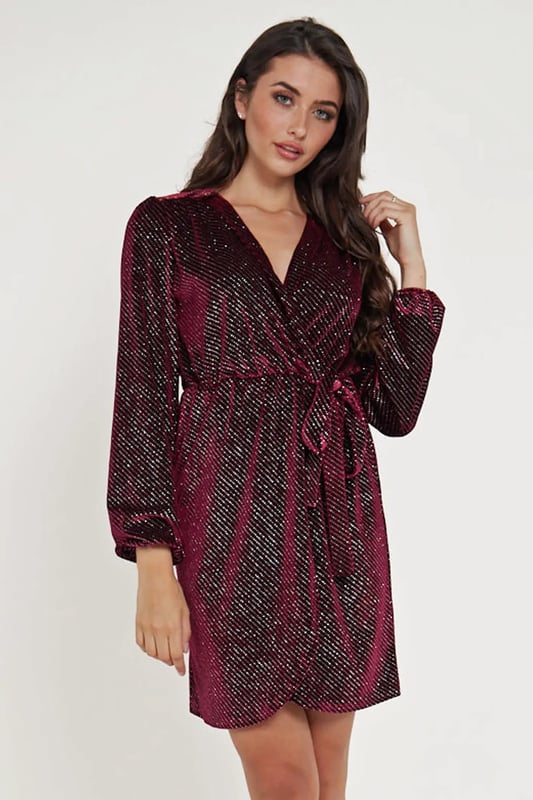 Women Elegant Front Wrap Dress with Tie Waist and Pockets