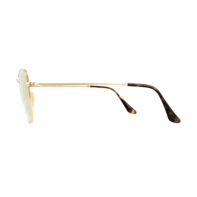 Ray-Ban Sunglasses Hexagonal 3548N 001/Z2 Gold Copper Flash Mirror are a very unique hexagonal shaped frame and feature the latest flat crystal lenses for a updated version of the classic metal round sunglasses. Super thin temples and coined profile to the frame finish the modern fashionable look..