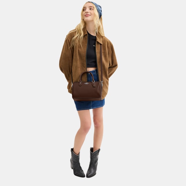 Rowan Satchel in Refined Pebbled Leather, Inside zip and multifunction pockets, Outside zip pocket,  Length: 25.50 cm,  Width: 14.00 cm,  Height: 17.00 cm