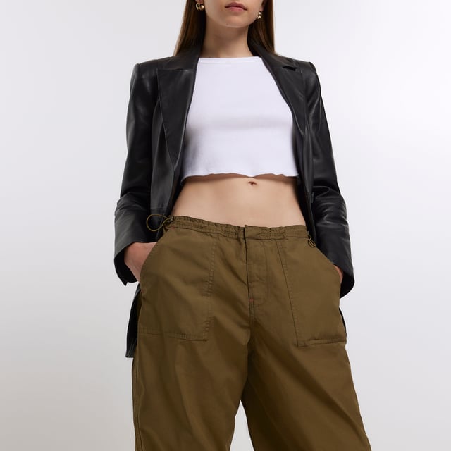 River Island Womens Capri Trousers Khaki Cropped