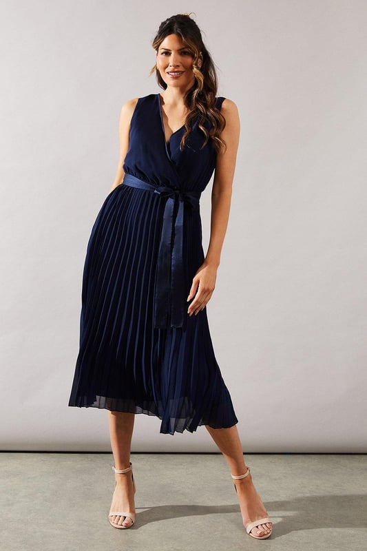 knee length dresses for ladies Olive One Shoulder Pleated Satin Midi Dress  AX Paris