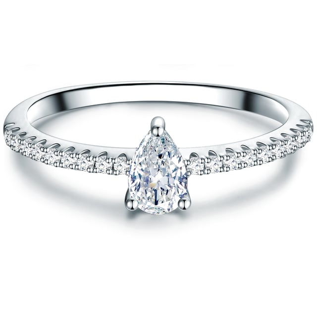 Are you looking for a special engagement ring? This ring of the 1934 manufacture guarantees an enthusiastic "yes", because the unusual drop shape of the Zirconia solitary is an eye-catcher on the finger. Luxurious extra is the ring rail in the memoire ring design, which is half-coated with zirconia stones. The precise brilliant cut of the crystals ignites a fascinating sparkle in countless facets and rhodium -off protects the ring made of high -glossly polished 925. A glamorous accessory that is not only an affordable alternative to expensive diamond rings, but is also often worn after the wedding!