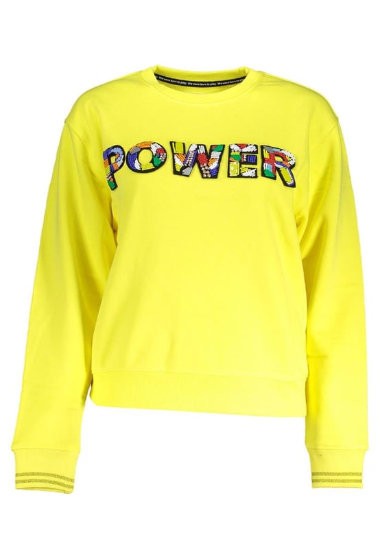 Yellow cotton sweater
  Long-sleeved
  Round neck
  Application logo
  Designed for women
  Made from Quality cotton
  Versatile and effortlessly chic
Material: 84% Cotton 14% Polyester 2% Elastane