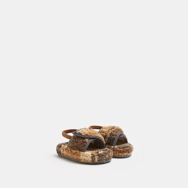 River Island Mini Boys Slippers Brown Borg Check