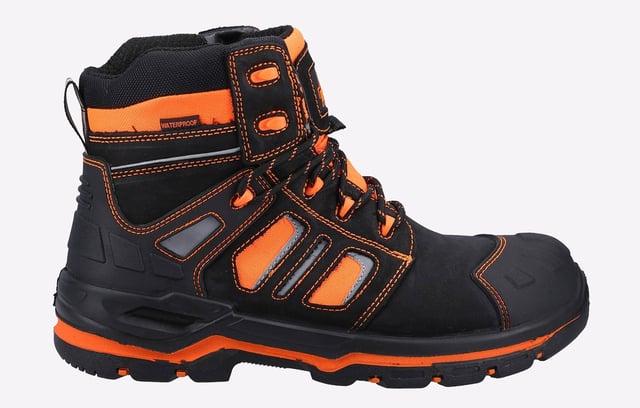 This Metal Free Hi-Vis Safety Boot has been developed to tackle all types of industries in most adverse conditions. A Hi-Vis fluorescent waterproof Cordura ensures maximum visibility at any time of day, with a waterproof membrane, and a rubber outsole.
- Metal Free Boot with Yellow Safety Hi Viz Waterproof CORDURA- Water Resistant Full Grain Nubuck Leather Upper- Internal Waterproof Membrane- Moulded TPU Toe Guard for Extra Durability- Moulded TPU Heel Counter for Enhanced Heel Support and Protection- Reflective Piping and Loop for Maximum Visibilty- Deep Padded Mesh Collar for Extra Comfort- Comfortable, Cushioned and Removable PU Footbed- Injected PU Midsole Enhances Comfort and Shock Absorption- Non-Marking Rubber Outsole
