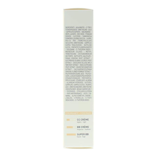 Erborian Super BB Anti Imperfections Covering Cream is enriched with white ginseng and fermented ginseng flower to revitalize and soothe the skin and Niacinamide to help brighten and even out skin tone, while SPF 20 provides essential sun protection. This lightweight formula offers breathable coverage, conceals blemishes, redness and dark spots, leaving your skin nourished, looking smooth, healthy, and glowing.