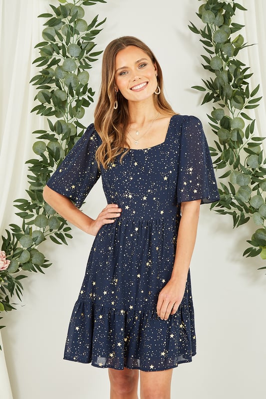 Navy Star Print Skater Dress