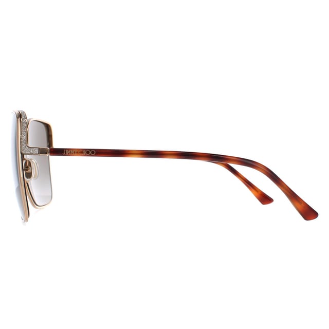 Jimmy Choo Square Womens Gold Havana Brown Gradient ALIANA/S  Sunglasses are sleek square frame, enhancing your facial features while providing optimal sun protection. The high-quality metal material used in their construction ensure durability and comfort, making them the ideal companion for both everyday wear and special occasions. The Jimmy Choo logo features on the slender temples for brand authenticity.