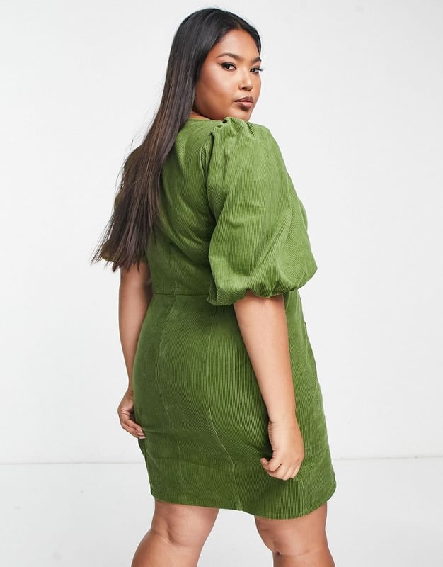 ASOS DESIGN Curve cord corset mini dress in khaki-Green