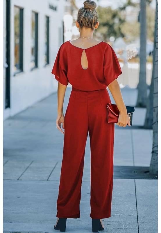 Wide Leg Jumpsuit Red Elegant Jumpsuit Azura Exchange Women's Wide Leg  Jumpsuit With Belt In Red