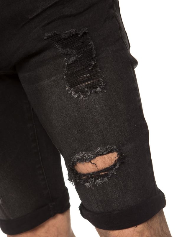 Mens ripped denim shorts black hot sale