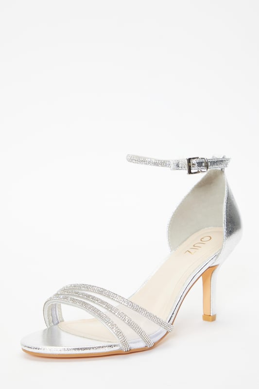 Silver Foil Diamante Mesh Low Heels