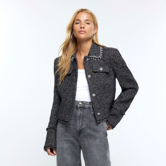 Tweed blazer river island cheap