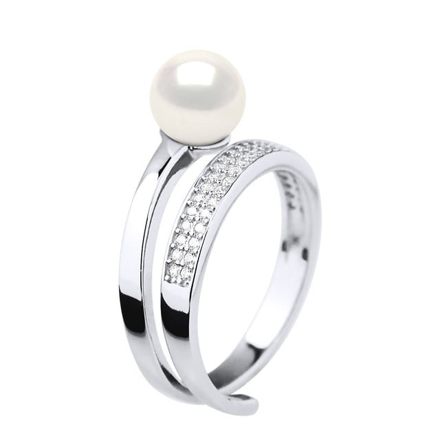 Ring Rush Genuine Freshwater Pearl Round 7-8 mm - AAAA Quality + - COLORI NATURAL WHITE - Paving oxides of zirconium - Adjustable from Size 48 to Size 62 - 925 Thousandth rhodium - 2 years warranty against manufacturing defects - delivered in a presentation case with a certificate of Authenticity and an International Warranty - All our jewels are made in France.