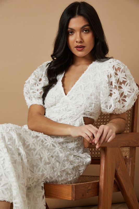 Textured Cutout Detail Midi Dress