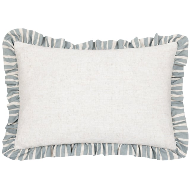 Bring a touch of elegance and warmth to your living space with the Carmon Cushion. Crafted with a linen-look texture and featuring a relaxed vertical stripe pattern, this cushion exudes a refined yet inviting charm. The ruffle trim adds a sophisticated flair, making it a standout piece for those who value unique home accents. Its plain reverse offers versatility, seamlessly blending with any decor style. Ideal for those who appreciate style and quality, the Carmon cushion is designed to express your individuality and impress your guests.