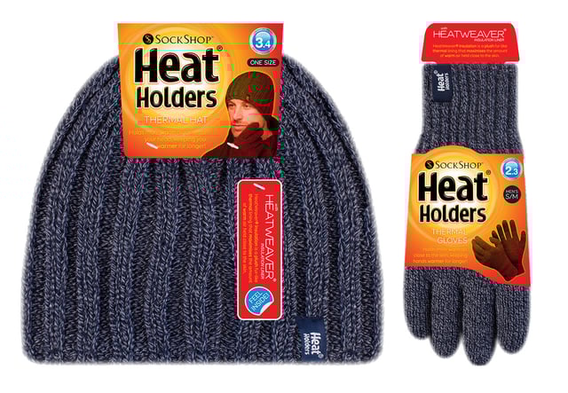 When it gets cold, you need the ultimate set of thermal gear to make sure you’re as warm as possible! Heat Holders is your solution with our mens thermal insulated hat and glove set. Fully faux fur / fleece insulated lined winter hat with superior thermal qualities, keeping your head warm throughout. The ribbed design makes for an extra comfortable fit. These Heat Holders thermal gloves are designed to keep warm air close to the skin, keeping your hands warmer for longer. With a special Heat Holders yarn and Heatweaver plush like lining these gloves prove to have superior moisture breathing abilities whilst insulating your hands and keeping them toasty and warm. Heat Holders Yarn – Specially developed thermal yarn provides high performance insulation against cold. It also has superior moisture breathing abilities. Heat Weaving Lining – Heat Weaver insulation is a plush fur-like thermal lining that maximises the amount of warm air held close to the skin. About Tog Ratings – The tog rating is a measurement for the thermal ability of a garment, approved by British Standard. Cable Construction – Our stretchable rib construction contours around the natural shape of your head, hands and neck for improved fit, warmth and comfort.