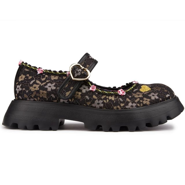 Lightweight And Romantic, These Black Mary-jane Shoes Sweet Surprise By Irregular Choice Are The Ideal Addition To Your Spring Outfits. For The Ultimate 90's Trend Look Wear With A Maxi Skirt Or Flared Trousers And Matching Tank Top And Cardigan Combo. Buckle Up These Chunky Tread Flats And You're Good To Go!