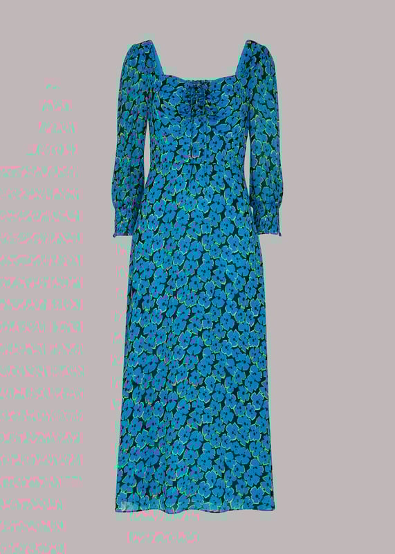 Bring charm and elegance to your wardrobe with the Farfalle Dress. Flaunt its vivid blue hues and delightful floral prints, designed with airy viscose. Perfect for any outing, its ¾ sleeves and comfortable shift silhouette invoke a demure yet playful narrative. Versatility meets allure in blue/multi.