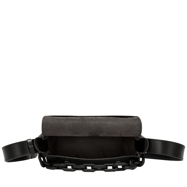 This Lyra barrel crossbody bag is made with durable PU unlined faux leather. With an adjustable crossbody strap and a magnetic close fastening. It is finished off with a stylish chain detail across the front of the bag.