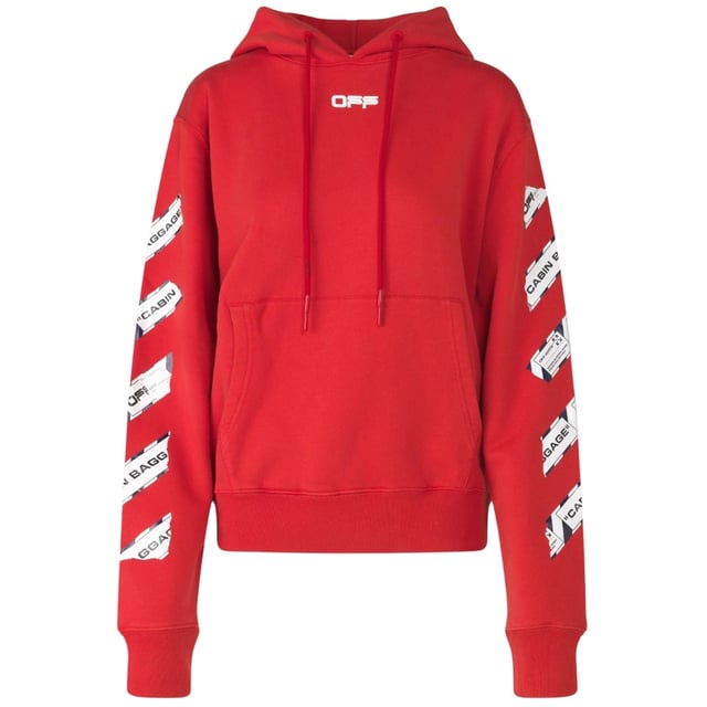 Ontdek de Off-White Logo Red Hoodie - een stijlvol statement-stuk met een uniek design! Deze hoodie heeft een werkelijk opvallende look en is perfect voor een opvallende impact. Draag hem met vertrouwen en ontvang complimenten op elke hoek!, Rood, Verstelbare capuchon met trekkoord, Grote kangoeroezak aan de voorkant, Slim fit, 100% katoen, Gemaakt in Portugal, Rode hoodie, Streetwear