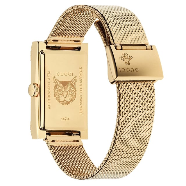 Supplier Code YA147410Range G-FrameStrap/Finish Stainless Steel,Gold Tone,Ion Plated/PVDStrap Type BraceletWatch Movement QuartzWater Resistancy 30mCase Size (mm) 34Dial Colour Multi-ColouredMarkers DotsClasp Type BuckleGlass Type Sapphire Crystal GlassWarranty 2 YearsFinish Polished