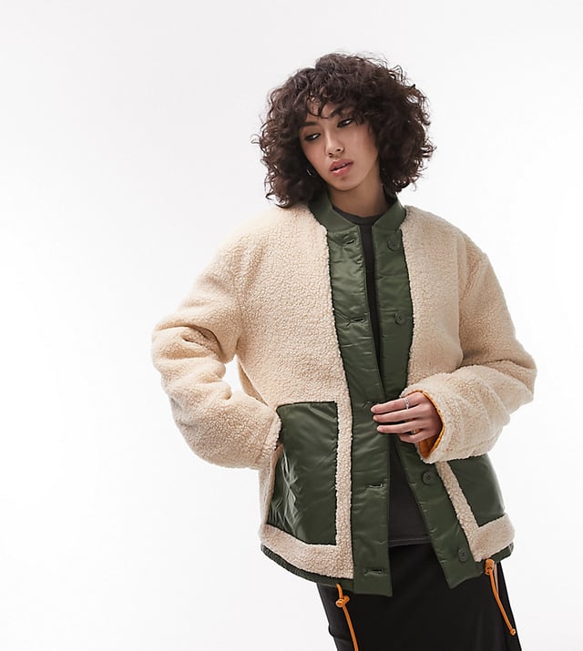 Tall quilted liner jacket with reversible in orange and cream