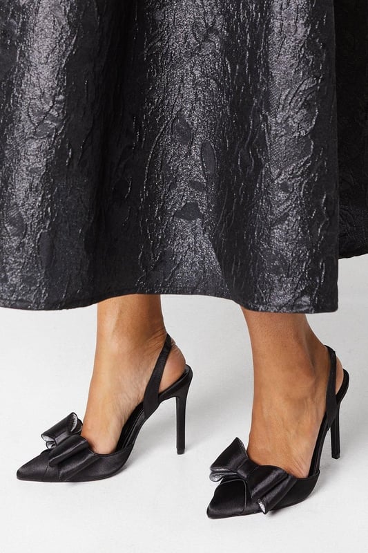 Tamara Satin Bow Sling Back Stiletto Court Shoes