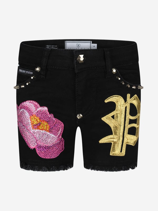Discover the Girls Denim Nicki Shorts in , an essential addition to your Girls closet! This lavish piece blends vogue and comfort, ideal for . Its distinctive features include:  Designer Detailing: These shorts exude fashion-forward style with high-end touches from Philipp Plein Kids, guaranteeing your little one will be on trend.  Supreme Comfort: Crafted from luxe materials, these shorts assure maximum coziness for your girl's daily escapades.  Refresh your Girls attire! Introduce these Girls Denim Nicki Shorts from Philipp Plein Kids to her ensemble. Purchase now and let her radiate poise and style!