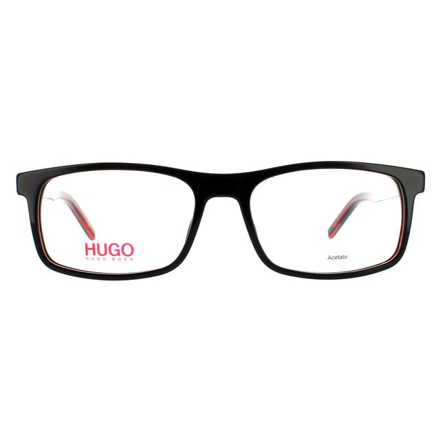 Hugo by Hugo Boss Glasses Frames HG 1004 OIT 16 Black Red Men  are a classic rectangular style frame made entirely of lightweight acetate with Hugo branding on the temples.