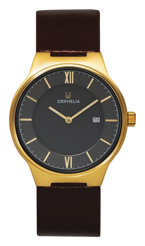 This Orphelia Serendipity Analogue Watch for Men is the perfect timepiece to wear or to gift. It's Gold 40 mm Round case combined with the comfortable Brown Leather watch band will ensure you enjoy this stunning timepiece without any compromise. Operated by a high quality Quartz movement and water resistant to 3 bars, your watch will keep ticking. GREAT DESIGN: This Orphelia Serendipity Analogue watch with a Miyota Japanese Quartz movement includs a date display and Luminous Hands. Orphelia High quality Leather strap gives you a very comfortable feeling. Charming for all occasions PREMIUM QUALITY: By using high-quality materials, Glass: Mineral Glass, Case material: Stainless steel, Bracelet material: Leather- Water resistant: 3 bars COMPACT SIZE: Case diameter: 40 mm, Height: 7 mm, Strap- Length: 23 cm, Width: 22 mm. Due to this practical handy size, the watch is absolutely for everyday use-Weight: 45 g