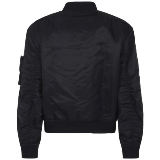Off-White Industrial Black Bomber Jacket. Make a bold statement in this Off-White Jacket. With this jacket, you'll show off your fashion sense in any setting. Enjoy the cutting-edge style of Off-White while staying protected from wind. Central Zip Closure, Front Pockets. Permanent Collection Item, Made in Italy. Industrial Black Bomber Jacket, 100% Polyester. Style Code: OMEH043C99FAB002 1000