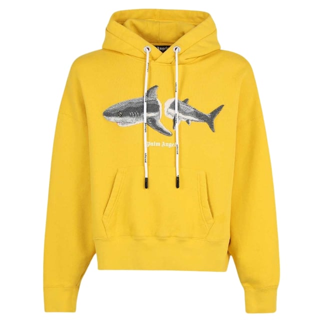 Step out in classic style with the Palm Angels Yellow Hoodie. Crafted from 100% cotton in Italy, it features a regular fit that's true to size. The hoodie is detailed with a bright Shark Logo and large branding, plus an embroidered logo. Elasticated waist and sleeve endings add extra comfort. Start your day off in comfort and style., Regular Fit, Fits True To Size, Palm Angels Yellow Hoodie, Shark Logo and Large Brading, Embroidered Logo, Drawstring Adjustable Hood, Large Front Kangaroo Pocket, 100% Cotton, Made In Italy, Long Sleeve, Elasticated Waist and Sleeve Endings, Classic Brand Logo