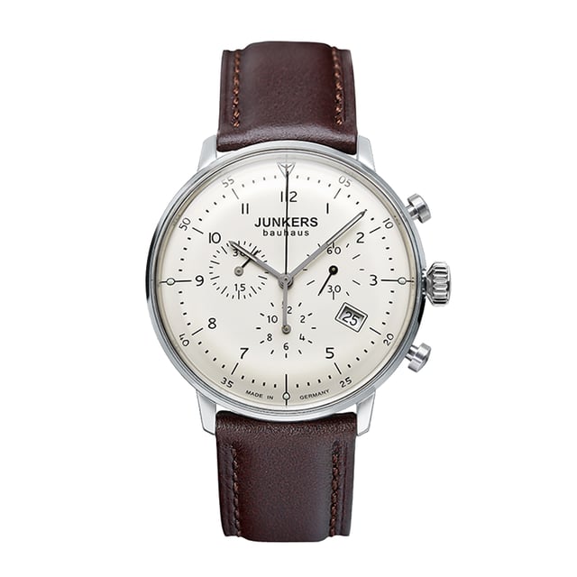 Manufacturer: Junkers
Article number: 6086-5
Drive: quartz
Function: chronograph
Date: Existing
Water resistant: 30 meters / 3 bar
Glass: Hesalite glass
Case: stainless steel
Shape: Round
Strap: leather
Closure: pin buckle
gender: men's watch