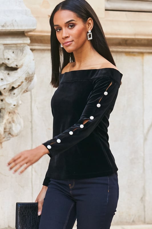 Velvet bardot tops outlet