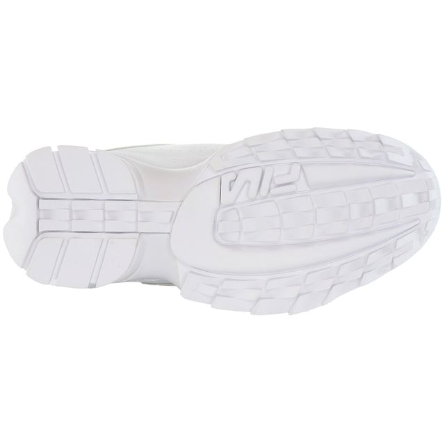 The Fila Disruptor Kids White Trainers are a classic and stylish choice for children's athletic and casual footwear. Here's a description of the key features:

 White Design:  These trainers come in a clean and timeless all-white color, making them a versatile and fashionable option that can be easily paired with a wide range of children's outfits.

 Chunky Sole:  One of the standout features of the Fila Disruptor series is the chunky and exaggerated sole design, which provides a distinctive and bold look.

 Leather Upper:  These trainers are typically constructed with a durable leather upper that offers both style and longevity, ideal for active kids.

 Padded Collar and Tongue:  The trainers usually come with a padded collar and tongue for added comfort and support around the ankles, which is important for kids.

 Lace-Up Closure:  They feature a traditional lace-up closure, allowing for a secure and customizable fit.

 Fila Branding:  You can expect to find the Fila logo and branding prominently displayed on these trainers, showcasing their authenticity and quality.

 Traction Outsole:  The trainers often have a durable and grippy rubber outsole, ensuring stability and grip on various surfaces, which is crucial for active children.

In summary, the Fila Disruptor Kids White Trainers are a fashionable and reliable choice for children who want a distinctive and stylish look in their athletic and casual footwear. The chunky sole design and classic all-white color make these trainers stand out, and the combination of leather and padded elements provides comfort and durability. Fila's iconic branding and quality are showcased in this model, making it an excellent option for parents looking for both style and functionality in their children's footwear.