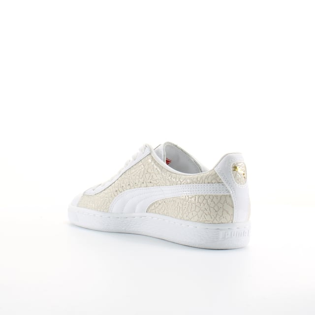 Puma Basket Crocodile White Leather Mens Lace Up Trainers 358872 01