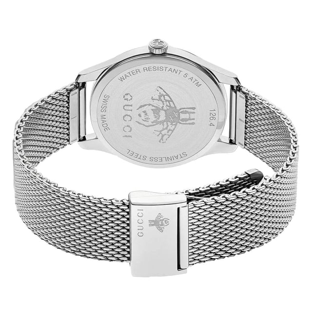 The latest addition to the Gucci’s G-Timeless collection looks the heavens for inspiration, the mother-of-pearl dial giving the impression of a cloudy sky and the markers replaced with stars and winged creatures. Set in a sleek stainless steel case with a mesh bracelet, the YA1264040 watch will bring an ethereal touch to your wrist this season. Gucci stainless steel, mother-of-pearl and mesh watchRef: YA1264040Stainless steel case, mother-of-pearl dial, star bee and heart markers, mesh strapWater resistance: 30MSwiss Made