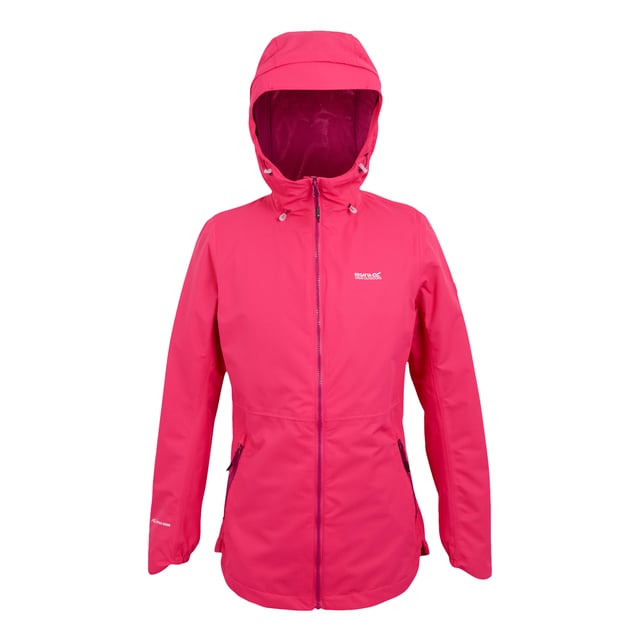 100% Polyester. Voering: Mesh, Bedrukt. Stof: structuur. Ontwerp: Logo, Effen, Tekst. 118gsm. Stoftechnologie: Ademend, Duurzaam Waterafstotend Afgewerkt, Isotex 10000, Waterdicht, Winddicht. Manchet: Gebogen, deels elastisch. Halslijn: Kapitein. Mouwtype: Met lange mouwen. Getapete naden. Kap Kenmerken: Op de kap gegroeid, Technisch, Knevelversteller, Bedrade piek. Zakken: 1 binnenzak, 2 zijzakken, ritssluiting. Bevestiging: Volledige ritssluiting. Waterdichte classificatie: 10000mm. 10000g/m²/24hrs. Zoom: Schokkoordzoom. 6 VK: 30 in. 8 UK: 32 in. 10 VK: 34 in. 12 VK: 36 in. 14 VK: 38 in. 20 VK: 45 in. 22 VK: 48 in. 24 VK: 50 in. 18 VK: 43 in. 16 VK: 40 in.