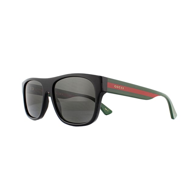 Gucci Sunglasses GG0341S 002 Black with Green and Red Stripe Grey Polarized