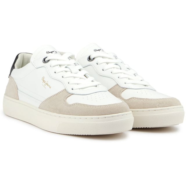 These Court-inspired Streetwear Trainers Camden By Pepe Jeans London Feature Recycled Leather Uppers And Other Premium Materials, A Lace-up Fastening, A Heat-sealed Pepe Jeans Logo On The Sides, Branding On The Contrast Heel, And A Cupsole. Wear This Classic Sneaker On A Laid-back Day Out Or An Evening Around Town.