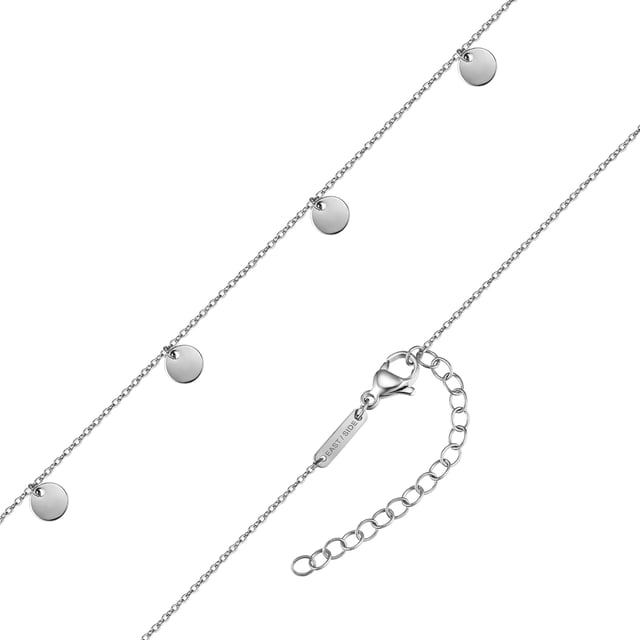 Boho-chic accessories like this necklace from the young label EASTSIDE belong in every jewelry box. The circular mini pendants are an eye-catcher and conjure up playful vibes in the décolleté. Anchor chain and pendant plates are made of stainless steel - the ideal jewelry metal for active women who are looking for a scratch- and waterproof fashion jewelry alternative. Thanks to an extension piece with a lobster clasp, the length of the delicate chain can be easily adjusted. An everyday piece that doesn't just go with festival outfits - and maybe your new favorite piece?