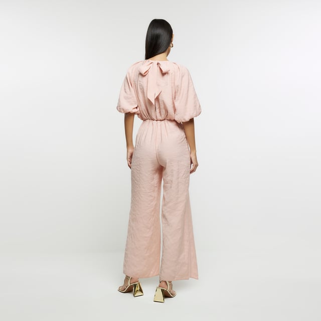 River Island Womens Jumpsuit Pink Puff Ball Short Sleeve