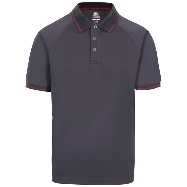 100% Polyester. Short sleeved. Ring stud fastening. Knitted rib collar and cuff. Contrast trims.