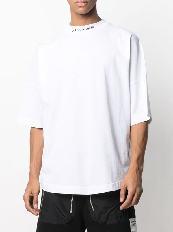 Palm Angels Oversized Mock Neck T shirt in White