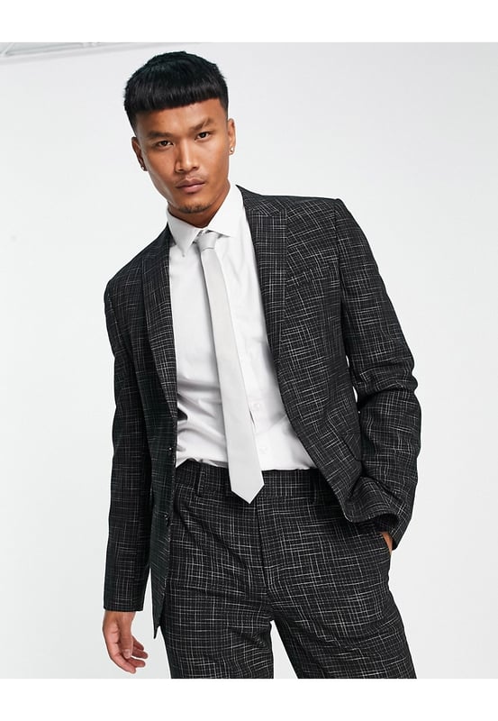 ASOS DESIGN super skinny suit jacket in black crosshatch
