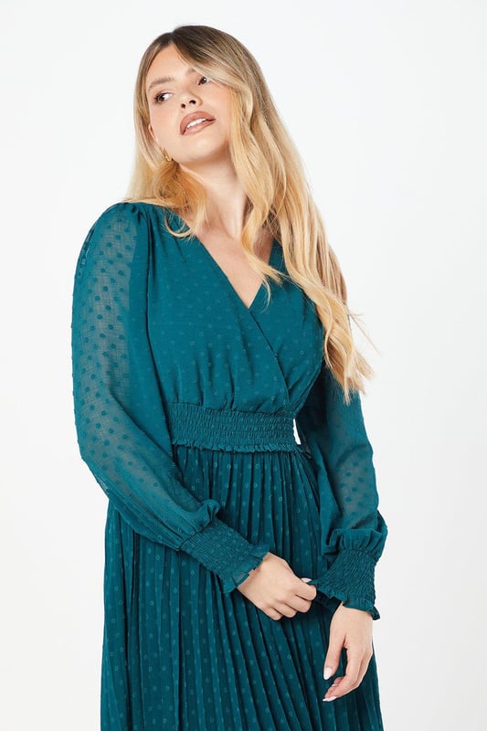 Dobby Chiffon Wrap Midi Dress